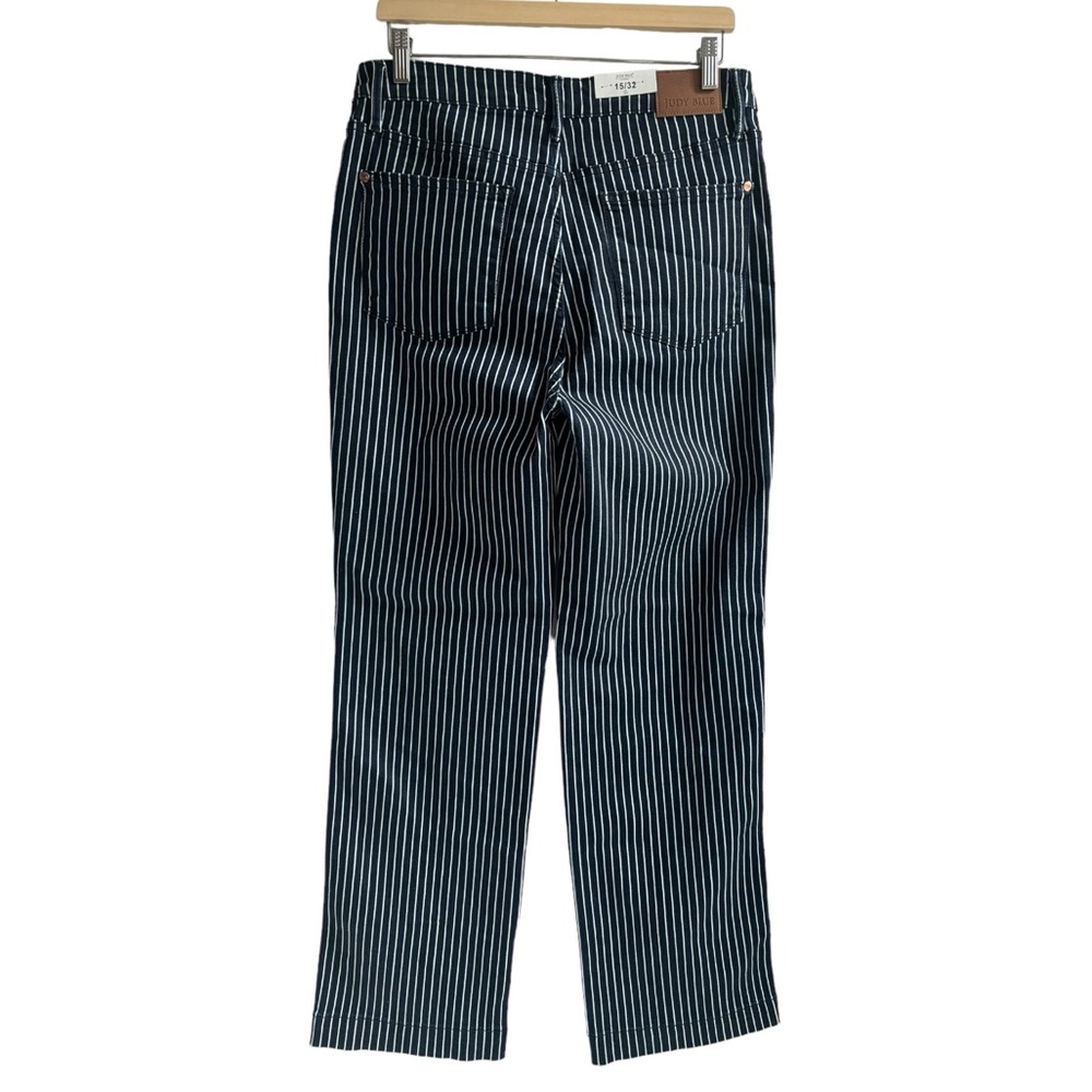 Judy Blue Tummy Control Striped Blue White Straight Leg Jeans Size 15/32 - Picture 6 of 17